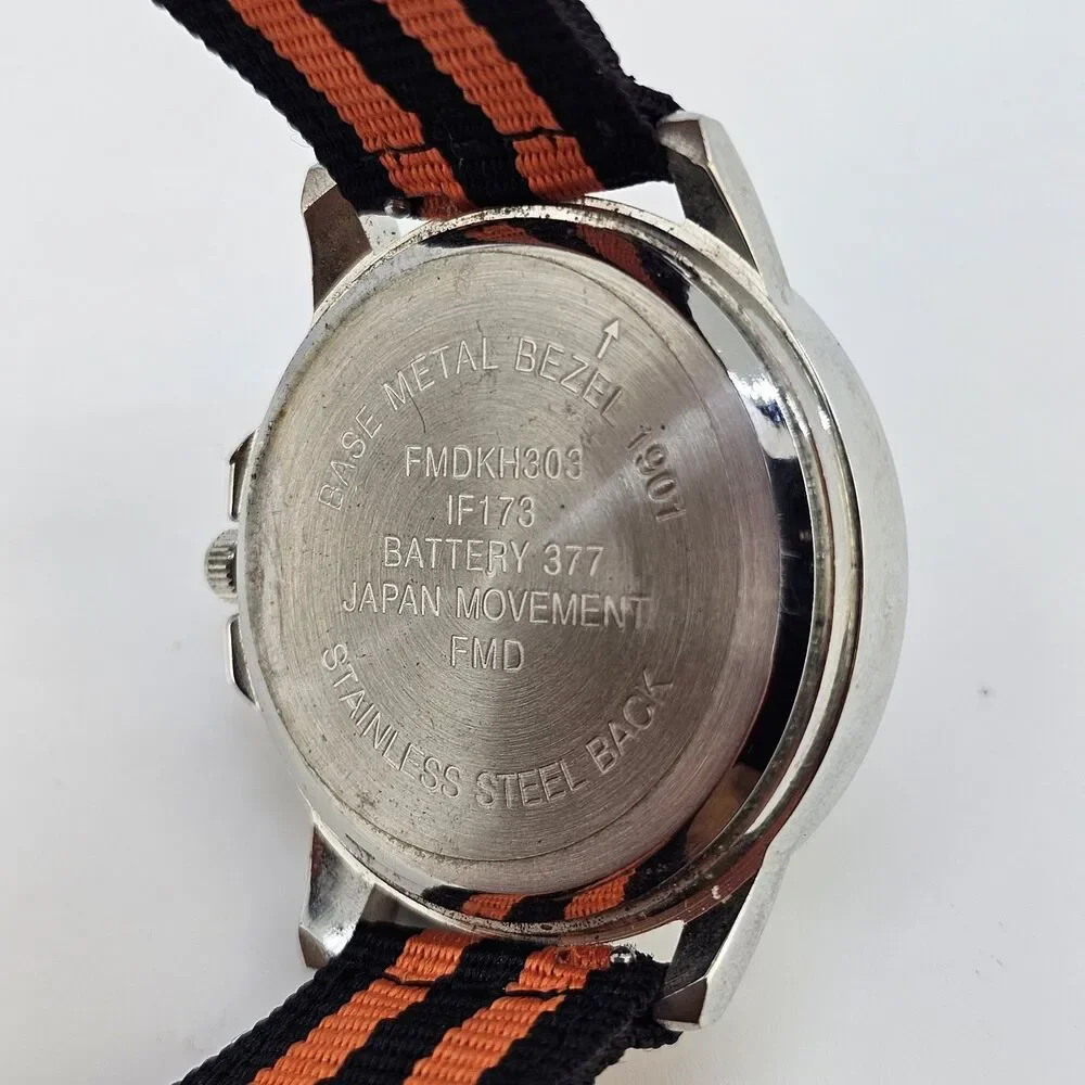 Men's‎ Diamond Watch 40MM Black Dial New Black Orange Canvas Bands New Battery
